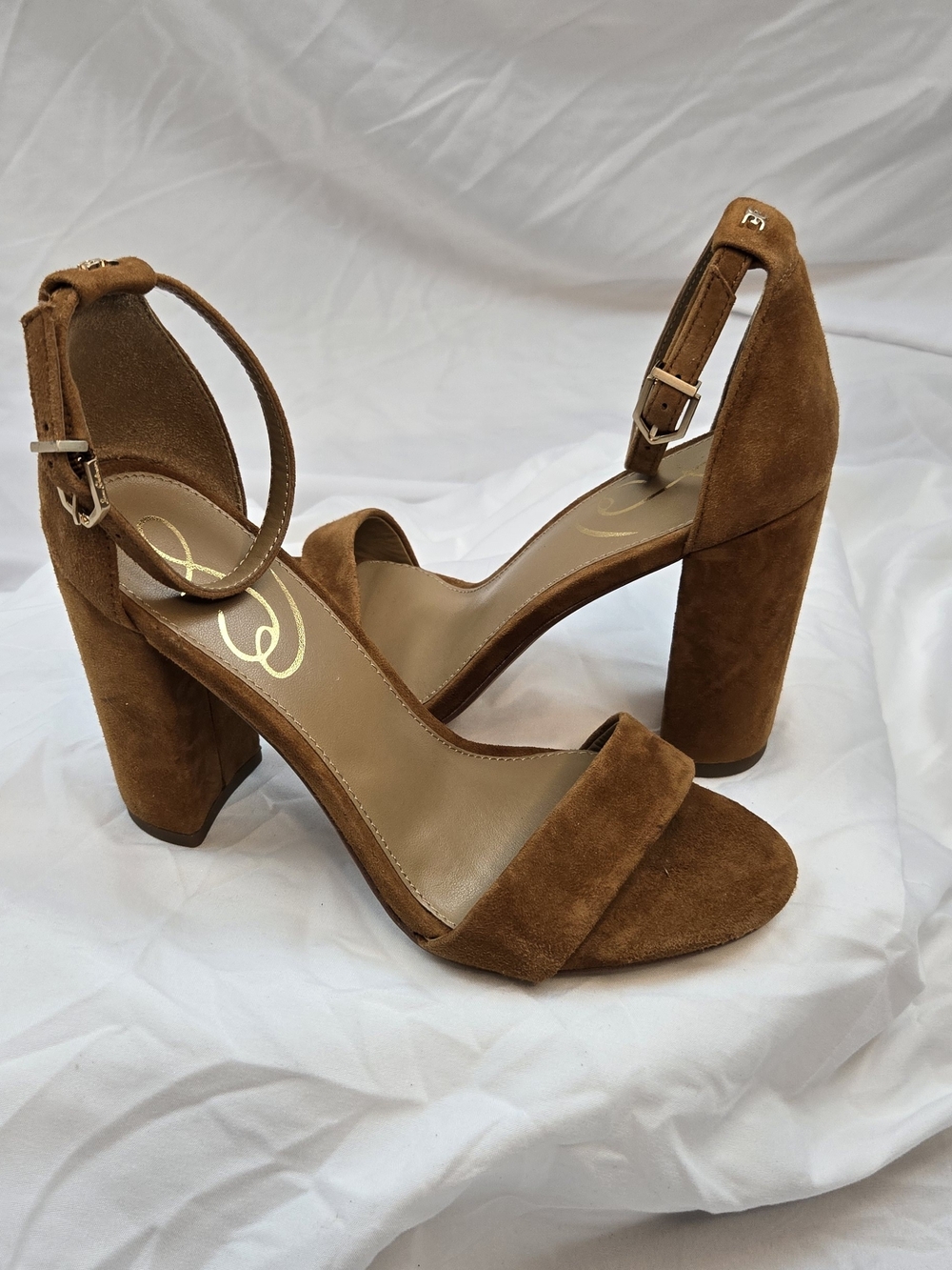 Sam Edelman Suede Ankle Strap Block Heel Sandals Brown Women's Size 5.5